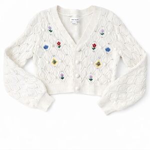 Urban revivo floral embroidered cardigan off white button down bell sleeve sz 4